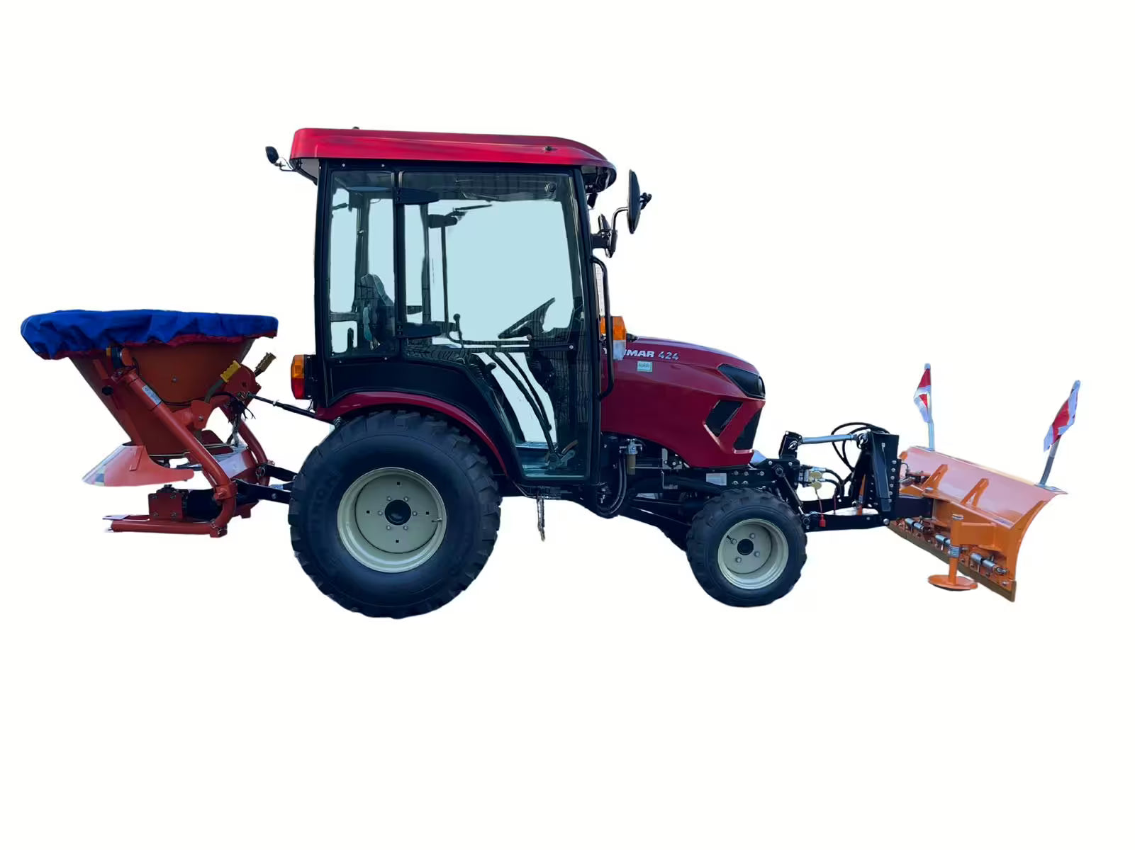 Tracteur d'hiver Yanmar SA424 avec cabine, lame à neige et écarteur