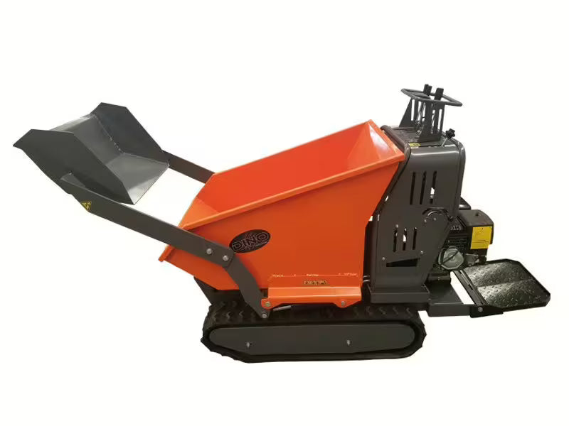 Tombereau DINO à chenilles 500 kg Benne basculante hydraulique et chargeur frontal Moteur Loncin 9,0 CV - 270 cm³